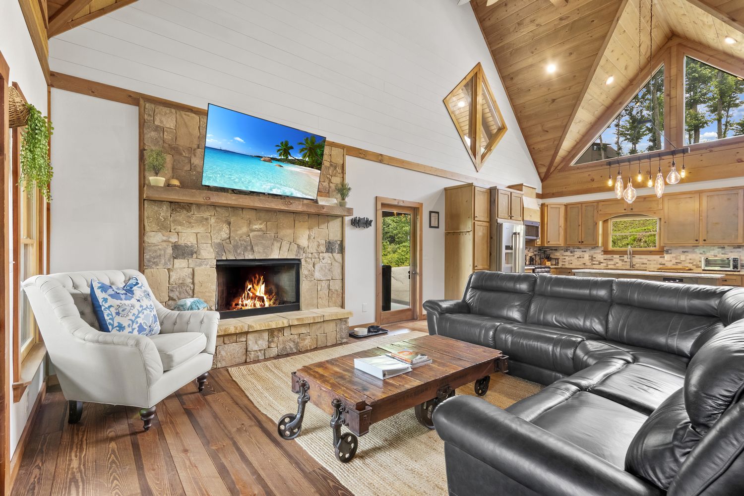 Great room & stone fireplace